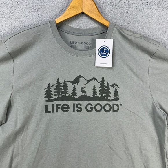 Life Is Good Mens T-Shirt Large Light Gray Graphic Print Crewneck Tee Cotton NEW